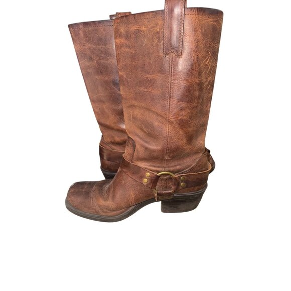VTG Mossimo Supply Womens 9 Brown Leather Western Harness Moto Biker Boots Boho - Picture 13 of 14